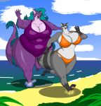  beach breasts cjshadorunner clothing day duo female female/female hyper leviathan macro mammal micky procyonid raccoon seaside size_difference swimwear 