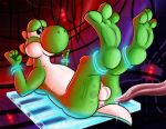  2020 3_toes 4_fingers anthro anus balls barefoot bdsm black_eyes bondage bound butt detailed_background dinosaur feet fingers fol foot_focus genitals green_body green_scales green_yoshi hi_res hindpaw imminent_anal imminent_sex laboratory lying machine male mario_bros nintendo on_back paws penis puffy_anus reptile robot scales scalie science soles solo solo_focus tattoo tentacles toes video_games worried yoshi 