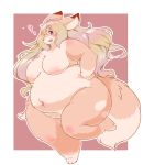 &lt;3 anthro belly big_breasts big_butt black_nose blonde_hair blush border breasts brown_body brown_eyes brown_fur butt canid canine countershading curvy_figure dipstick_ears dipstick_tail featureless_breasts female fluffy fluffy_tail fox fur hair hair_over_eye hi_res iridescent iridescent_hair kemono long_hair looking_at_viewer mammal multicolored_body multicolored_ears multicolored_fur multicolored_tail navel nude one_eye_obstructed open_mouth open_smile overweight overweight_female paws radiowave red_background simple_background smile solo standing tan_body tan_countershading tan_fur thick_thighs two_tone_body two_tone_fur voluptuous wavy_hair wide_hips 