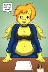  absurd_res breasts dialogue equid equine female friendship_is_magic hi_res lordstormcaller mammal my_little_pony overweight paper pen pencil_(object) pterippus solo spitfire_(mlp) wings wonderbolts_(mlp) 