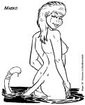  anthro bathing female haplorhine looking_at_viewer mammal monkey monochrome nipples primate rear_view simple_background smile solo style_wager tail_jewelry 