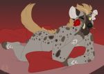  2020 anthro bed butt fingers flower fur furniture gnoll grumpy_griffin_creations hair hyaenid looking_at_viewer lying male mammal muscular muscular_male nude on_bed plant rose_(disambiguation) scar simple_background smile solo spotted_hyena tuft tusks 
