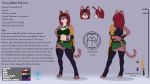  2020 accessory anthro armor backpack bottomwear clothed clothing curvy_figure digital_media_(artwork) domestic_cat english_text fantasy felid feline felis female floating_head fur gradient_background hair headband hi_res legwear mammal model_sheet panties red_hair simple_background skirt solo sorok17 stockings straps teal_eyes text thigh_highs tube_top underwear weapon xeras_miro 