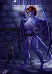  abs big_breasts bone breasts claws clothed clothing demona_(gargoyles) disney dungeon ear_piercing female fingers gargoyle gargoyles hair hi_res humanoid membrane_(anatomy) membranous_wings muscular muscular_female piercing red_hair siberwar skeleton skull smile solo solo_focus standing teeth wings 