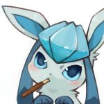  ambiguous_gender blue_body blue_eyes blue_fur blush bust_portrait chibi eeveelution feral food fur glaceon holding_food holding_object looking_at_viewer mammal mochi. mouth_hold neck_tuft nintendo object_in_mouth paws pocky pok&eacute;mon pok&eacute;mon_(species) portrait simple_background solo standing tuft unavailable_at_source video_games white_background 