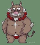  2020 anthro belly clothing digital_media_(artwork) eddga_go green_background humanoid_hands kemono male mammal moobs navel overweight overweight_male pixel_(artwork) pubes signature simple_background solo suid suina sus_(pig) underwear wild_boar 