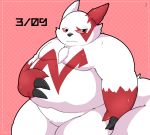  2020 absurd_res anthro belly black_nose fur hi_res kemono kusosensei nintendo overweight pok&eacute;mon pok&eacute;mon_(species) red_body red_fur solo video_games white_body white_fur zangoose zangoose_day 