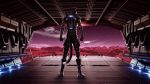  16:9 2017 3d_(artwork) amazing_background armor black_body black_fur bodysuit clothing detailed_background digital_media_(artwork) domestic_cat dropship felid feline felis fur gun handgun hi_res jet_pack la_volpe male mammal night pink_nose pistol ranged_weapon skinsuit solo space star tight_clothing weapon white_body white_fur widescreen 