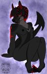  anthro arwen. breasts canid canid_demon demon female hellhound hi_res horn mammal nipples pinup pose small_breasts solo spade_tail spikes toes 