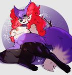  &lt;3 2020 anthro avante92 braixen breasts canid canine digital_media_(artwork) eyewear female fur genitals glasses hi_res inner_ear_fluff looking_at_viewer mammal nintendo nipples pok&eacute;mon pok&eacute;mon_(species) purple_body purple_fur purple_tail pussy shiny_pok&eacute;mon signature solo tuft video_games white_body white_fur 