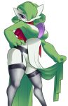  big_breasts blush breasts clothing dark_sclera dorian-bc dress female gardevoir hair hair_over_eye hand_on_hip humanoid leggings legwear nintendo not_furry one_eye_obstructed pok&eacute;mon pok&eacute;mon_(species) seductive solo stockings video_games wide_hips 