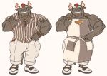  anthro apron biceps black_body black_fur bovid bovine clothing fur grin gyumao hair horn male mammal muscular muscular_male red_hair ripped-saurian scar smile solo tokyo_afterschool_summoners video_games 