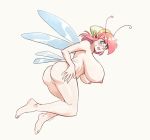  alternate_species antennae_(anatomy) big_breasts blue_eyes blush bodily_fluids breasts brellom butt clenched_teeth fairy featureless_crotch female hair hi_res humanoid link looking_back nintendo nipples nude red_hair solo sweat sweatdrop teeth the_legend_of_zelda video_games wings 
