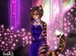  alex_marx alexthecatte_(disambiguation) almos-tiroshi anthro breasts brown_hair cleavage clothed clothing digital_media_(artwork) dress felid female fur green_eyes hair jewelry looking_at_viewer mammal necklace orange_body orange_fur pantherine short_hair simple_background smile solo standing striped_body striped_fur stripes tattoo tiger white_body white_fur 