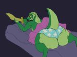  anthro bed big_butt butt clothing female flat_colors flower_pattern furniture hi_res holding_object holding_weapon huge_butt hyper hyper_butt kobold lying_on_bed melee_weapon multicolored_body muscular muscular_female orange_eyes overweight panties rear_view solo solo_focus sword tutu two_tone_body two_tone_tail underwear upskirt weapon xxsnake_spiderxx 