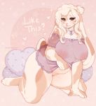  2020 anthro big_breasts blonde_hair breasts female genitals hair hi_res kneeling lagomorph leporid long_ears looking_at_viewer mammal nightgown pillow pussy rabbit simple_background sinfulwhispers15 slightly_chubby solo text thick_thighs 