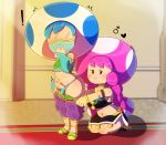  ! &lt;3 assisted_exposure balls blue_hair blush breasts breath_of_the_wild clothed clothing crossdressing crossover duo erection female genitals gerudo_outfit girly hair half-closed_eyes hi_res humanoid inside kneeling looking_at_viewer male male/female mammal mario_bros mask midriff narrowed_eyes nintendo not_furry penis pink_hair smile somescrub standing surprise the_legend_of_zelda thick_thighs toad_(mario) toadette undressing veil video_games wide_hips 