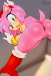  2020 absurd_res amy_rose anthro anus black_nose blush boots butt clothing colored digital_media_(artwork) eulipotyphlan excito female fingers footwear genitals gloves green_eyes hair handwear hedgehog hi_res looking_at_viewer looking_back mammal mostly_nude open_mouth pink_body pink_hair presenting presenting_hindquarters pussy sirenslut solo sonic_the_hedgehog_(series) surprise tongue 