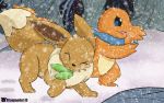  2020 anthro bluepanda115 charmander duo eevee female feral forest fur male male/female nintendo open_mouth pok&eacute;mon pok&eacute;mon_(species) scalie snow snowstorm storm tree video_games 