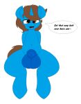  animal_genitalia animal_penis balls blue_body blue_fur blue_penis equid equine equine_penis feral fur genitals hair horn horse male mammal mlp_oc my_little_pony orange_eyes penis pony solo speach_bubble tailwag unicorn 