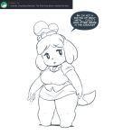  aggressive_retsuko animal_crossing anthro ask_blog better_version_at_source big_breasts blush breasts canid canine canis clothed clothing cosplay dialogue domestic_dog english_text female fur hair hi_res isabelle_(animal_crossing) joaoppereiraus mammal monochrome nintendo open_mouth retsuko sanrio shih_tzu simple_background slightly_chubby solo standing teeth text thick_thighs tongue toy_dog video_games white_background wide_hips 