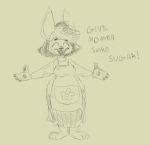 anthro apron bottomwear clothed clothing female hair mammal mature_female shirt skirt skunkwerks solo text topwear wide_hips 