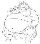  a-side anthro belly_bottom clothing equid equine fan_(disambiguation) hooves horse line_art male mammal musclegut obese overweight shirt sitting solo tank_top topwear 