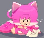  &lt;3 big_butt blush breasts butt cat_costume clothed clothing costume dialogue english_text female gloves grey_background hair handwear hi_res humanoid looking_at_viewer lying mammal mario_bros nintendo open_mouth pink_hair pose simple_background smile solo somescrub teeth text thick_thighs toad_(mario) toadette tongue video_games wide_hips 