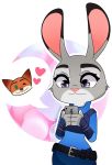  &lt;3 &lt;3_eyes 2019 anthro belt canid canine cellphone clothed clothing dipstick_ears disney female fox fully_clothed fur grey_body grey_fur hi_res holding_cellphone holding_object holding_phone judy_hopps lagomorph leporid mammal multicolored_ears nick_wilde one_eye_closed orange_body orange_fur phone pictographics pink_nose police_uniform purple_eyes rabbit signature simple_background smile solo speech_bubble uniform white_background wildepoison wink zootopia 