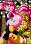  anthro applejack_(mlp) big_breasts big_butt breasts butt butt_smother duo equid equine female fighting_ring friendship_is_magic horse mammal my_little_pony pinkie_pie_(mlp) pony smothering tongue tongue_out xjkenny 