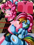  anthro big_breasts big_butt breasts butt butt_smother duo equid equine female female/female fighting_ring friendship_is_magic mammal my_little_pony pinkie_pie_(mlp) pterippus rainbow_dash_(mlp) smothering wings xjkenny 