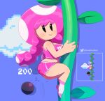  ball big_butt blush breasts butt climbing clothed clothing cloud female hair hi_res humanoid looking_at_viewer mammal mario_bros nintendo not_furry outside pink_hair smile solo somescrub super_mario_maker thick_thighs toad_(mario) toadette video_games vines wide_hips 
