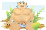  2020 absurd_res anthro belly blush bodily_fluids brown_body brown_fur bulge cum cum_on_leg ejaculation erection fur genital_fluids genitals gouryou hi_res humanoid_genitalia humanoid_hands humanoid_penis kemono male mammal marusuke moobs nipples overweight overweight_male penis pubes sitting solo suid suina sus_(pig) sweat tokyo_afterschool_summoners video_games wild_boar 