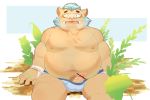  2020 absurd_res anthro belly blush bodily_fluids brown_body brown_fur bulge erection fur genitals gouryou hi_res humanoid_genitalia humanoid_hands humanoid_penis kemono male mammal marusuke moobs nipples overweight overweight_male penis pubes sitting solo suid suina sus_(pig) sweat tokyo_afterschool_summoners video_games wild_boar 