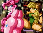  anthro applejack_(mlp) big_breasts big_butt breasts butt camel_toe duo equid equine female fighting_ring friendship_is_magic horse mammal my_little_pony pinkie_pie_(mlp) pony wedgie xjkenny 