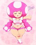 blush breasts clothed clothing dakimakura_design dialogue english_text eyes_closed female hair hands_behind_head hi_res humanoid legwear lying mammal mario_bros nintendo not_furry open_mouth pink_background pink_hair simple_background socks solo somescrub sparkles teeth text thick_thighs toad_(mario) toadette video_games wide_hips 