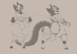  absurd_res anthro big_breasts big_hands black_sclera breasts bulge clothing dragon gf gynomorph hi_res humanoid intersex non-mammal_breasts simple_background sketch solo sunny_(gf) thick_thighs 
