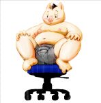  2013 anthro belly blush bottomwear clothing domestic_pig humanoid_hands kemono male mammal meg_hoi moobs navel nipples overweight overweight_male shorts simple_background sitting solo suid suina sus_(pig) white_background 