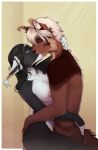  2020 anthro areola breasts brown_body brown_fur dannoitanart digital_media_(artwork) domestic_cat felid feline felis female fur hi_res kissing male male/female mammal nipples nude 