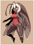  animal_humanoid arthropod arthropod_humanoid blattodea breasts clothed clothing cockroach cockroach_humanoid cream_hair female forest_of_the_blue_skin hair hakika humanoid insect insect_humanoid nipple_outline red_clothing solo yellow_eyes 