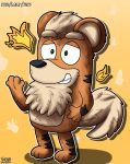  anthro bluey_(show) canid canine chest_tuft fire fur gesture grin growlithe hi_res male mammal nintendo pok&eacute;mon pok&eacute;mon_(species) smile solo standing tuft video_games waving zandermanith 