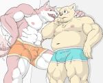  2016 anthro barazoku belly blush bulge canid canine canis clothing domestic_dog duo humanoid_hands kemono male male/male mammal meg_hoi moobs muscular navel nipples overweight overweight_male pecs underwear 