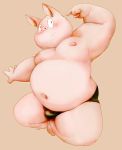  2018 anthro belly blush bulge clothing domestic_pig humanoid_hands kemono male mammal meg_hoi moobs navel nipples overweight overweight_male simple_background solo suid suina sus_(pig) underwear 