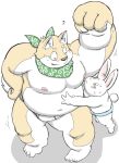 2016 anthro belly blush bulge canid canine canis clothing domestic_dog duo eyes_closed humanoid_hands lagomorph leporid male mammal meg_hoi moobs navel nipples overweight overweight_male rabbit simple_background underwear white_background 