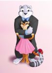  &lt;3 anthro clothing colored_fur connected_tails dress duo felid feline female hi_res hug hugging_from_behind leopardus male male/female mammal ocelot pantherine skeletonguys-and-ragdolls snow_leopard suit 
