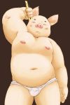  2017 anthro belly blush bulge clothing domestic_pig humanoid_hands kemono male mammal meg_hoi moobs navel nipples simple_background solo suid suina sus_(pig) underwear 