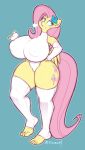  0r0ch1 anthro big_breasts breasts equid equine female fluttershy_(mlp) friendship_is_magic hand_on_hip huge_breasts mammal my_little_pony nipple_outline pterippus solo thick_thighs wide_hips wings 