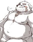  2020 anthro armpit_hair belly blush body_hair canid canine canis domestic_dog emufu eyes_closed eyewear glasses hi_res kemono male mammal moobs nipples overweight overweight_male simple_background solo white_background 