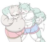  2016 anthro barazoku belly blush bulge canid canine clothing duo hug kemono male male/male mammal meg_hoi moobs muscular navel nipples overweight overweight_male pecs simple_background underwear ursid white_background 