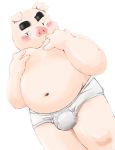  2018 anthro belly blush bulge clothing domestic_pig humanoid_hands kemono male mammal meg_hoi moobs navel overweight overweight_male pink_body simple_background solo suid suina sus_(pig) underwear white_background 